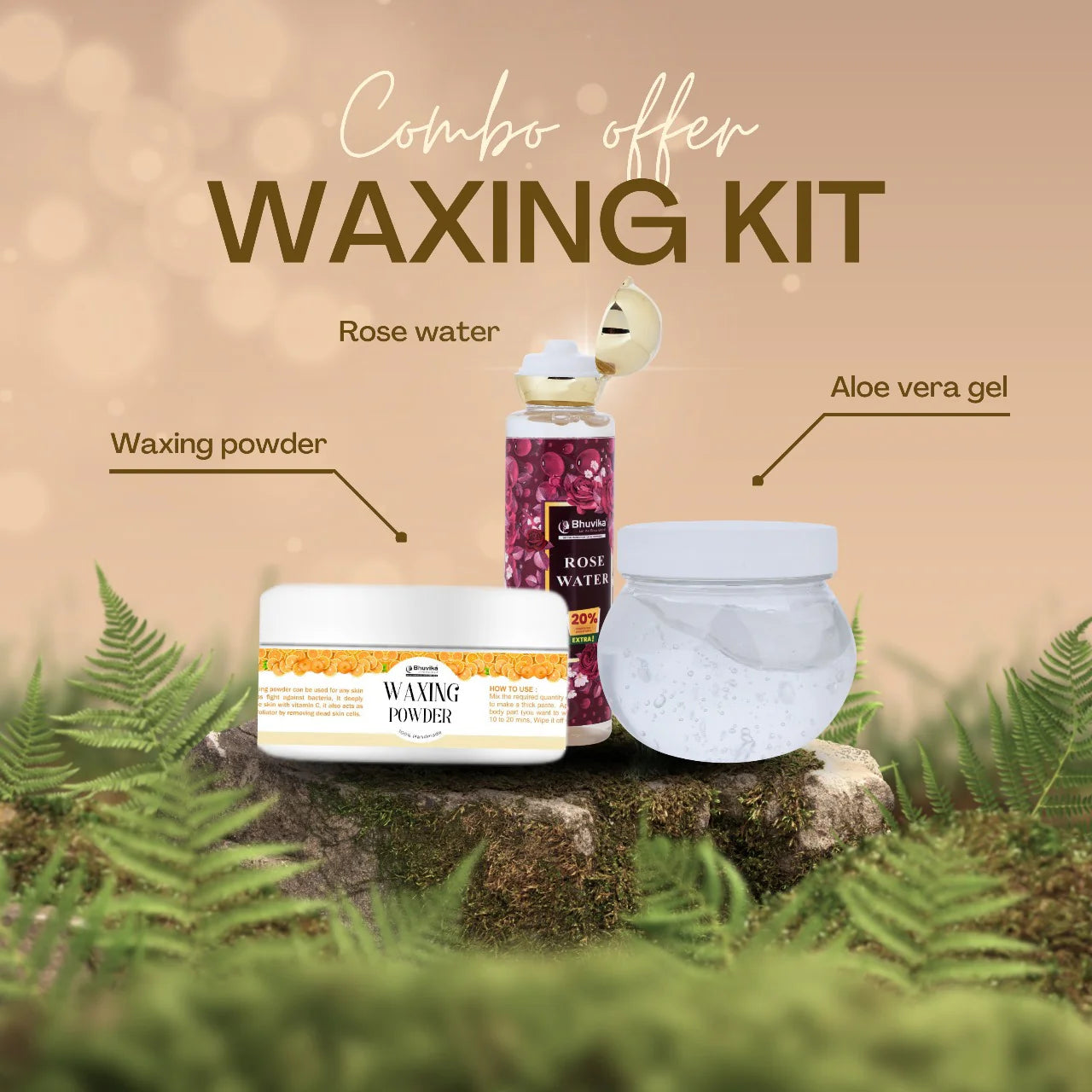 Wax Powder+Aloevera Gel (150 gms)+Rose Water 120 ml