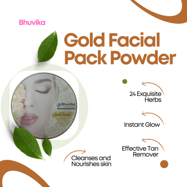 Bhuvika Gold Facial Pack Powder with Application Brush | Suitable for all skin types | Perfect for special occasions or regular skincare routines | Specially formulated powder - Image 2