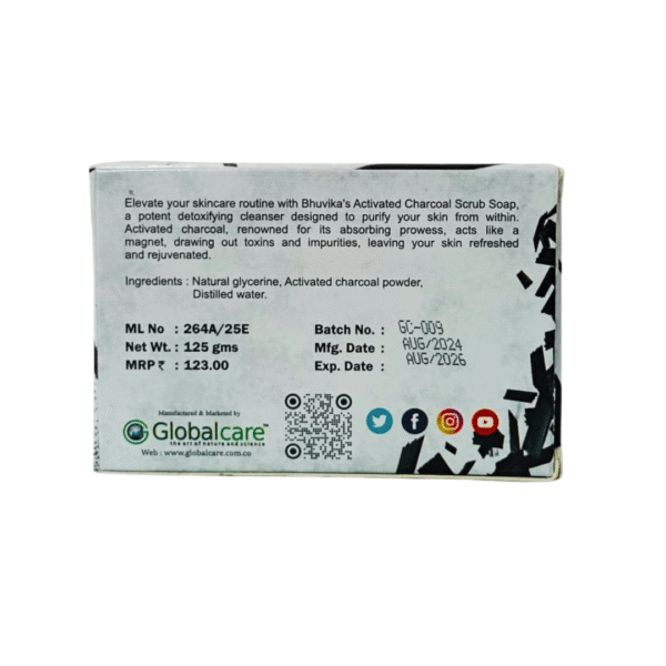 Bhuvika Charcoal Scrub Soap 125g | Natural Glycerine & Exfoliating Formula | Deep Cleansing Handmade Soap for Clear, Smooth Skin - Image 2