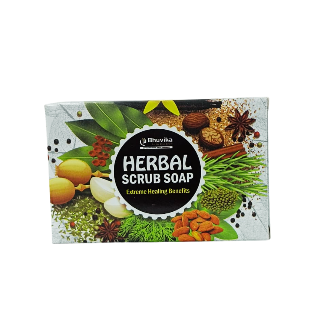 Bhuvika Herbal Scrub Soap 150g | 100% Natural & Handmade | Extreme Healing Benefits | Exfoliating & Nourishing Bath Bar for Smooth, Glowing Skin | Suitable for all skin types