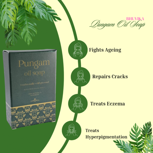 Pungam Oil Soap, Traditional Cold-Pressed, 100% Natural Handmade | Ingredients: Pungam Oil, Coconut Oil, Castor Oil, Soda Crystals, and Natural Aroma - Image 4