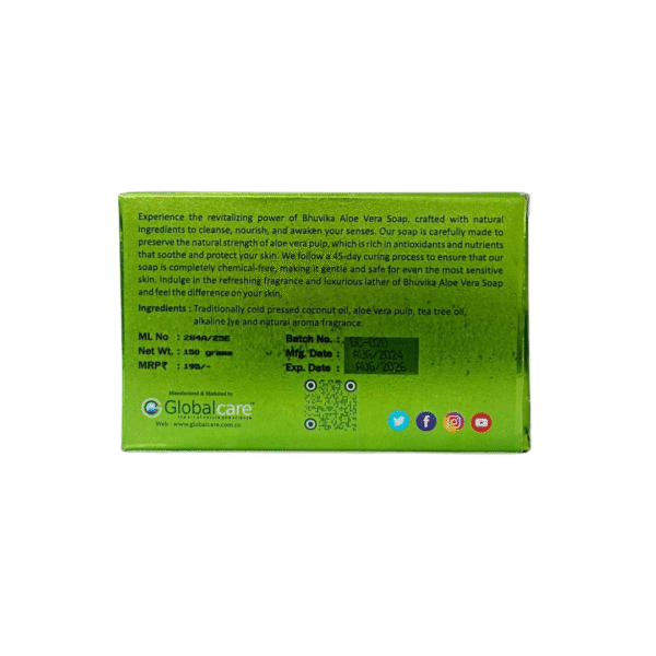 Bhuvika Aloe Vera Soap – Cold Pressed, Handmade Bath Bar with Pure Aloe Vera Oil & Coconut Oil | Natural, Gentle & Moisturizing soap for All Skin Types | 150g | Natural aroma fragrance - Image 3