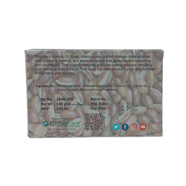 BhuvikaMahua Oil Soap 150g | 100% Natural & Handmade | Traditionally Cold Pressed with Mahua Oil, Coconut Oil, Castor Oil, Soda Crystals & Natural Aroma | Gentle Herbal Bath Bar - Image 3