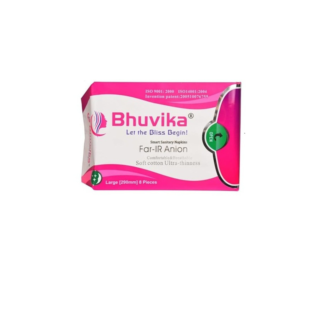 Bhuvika Organic Sanitary Napkins,  Large 290mm, 8 Pieces | Reduces stress, fights bacteria, eliminates odour, boosts metabolism and balance hormones