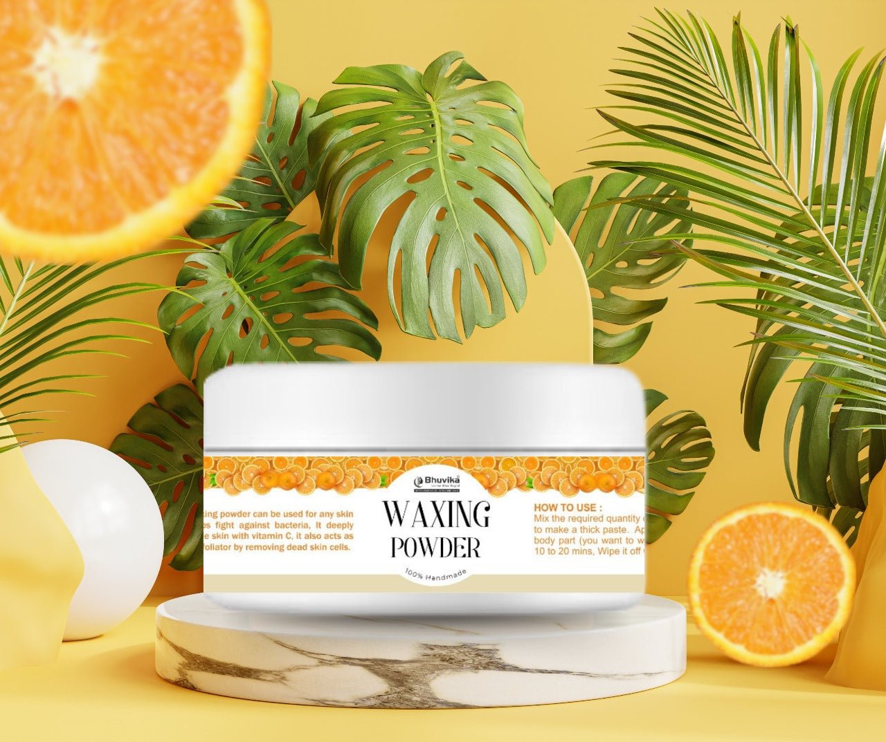 Bhuvika Waxing Powder | 100% Handmade with Sandalwood, Rice Flour, Orange Peel Formula, Fuller's Earth Powder, Rose Powder, and Wax Components | Easy to use