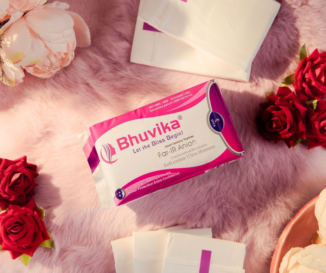 Bhuvika Organic Sanitary Napkins, Extra Large 360mm, 6 Pieces | Reduces stress, fights bacteria, eliminates odour, boosts metabolism and balance hormones