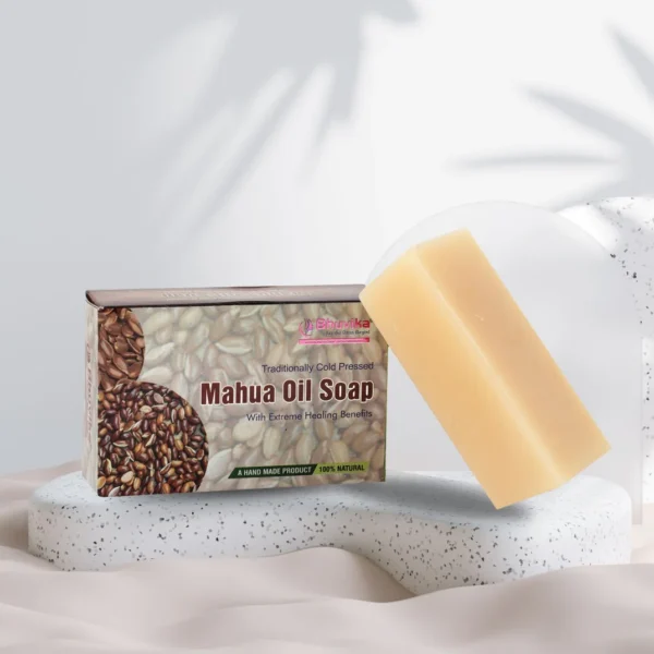 BhuvikaMahua Oil Soap 150g | 100% Natural & Handmade | Traditionally Cold Pressed with Mahua Oil, Coconut Oil, Castor Oil, Soda Crystals & Natural Aroma | Gentle Herbal Bath Bar