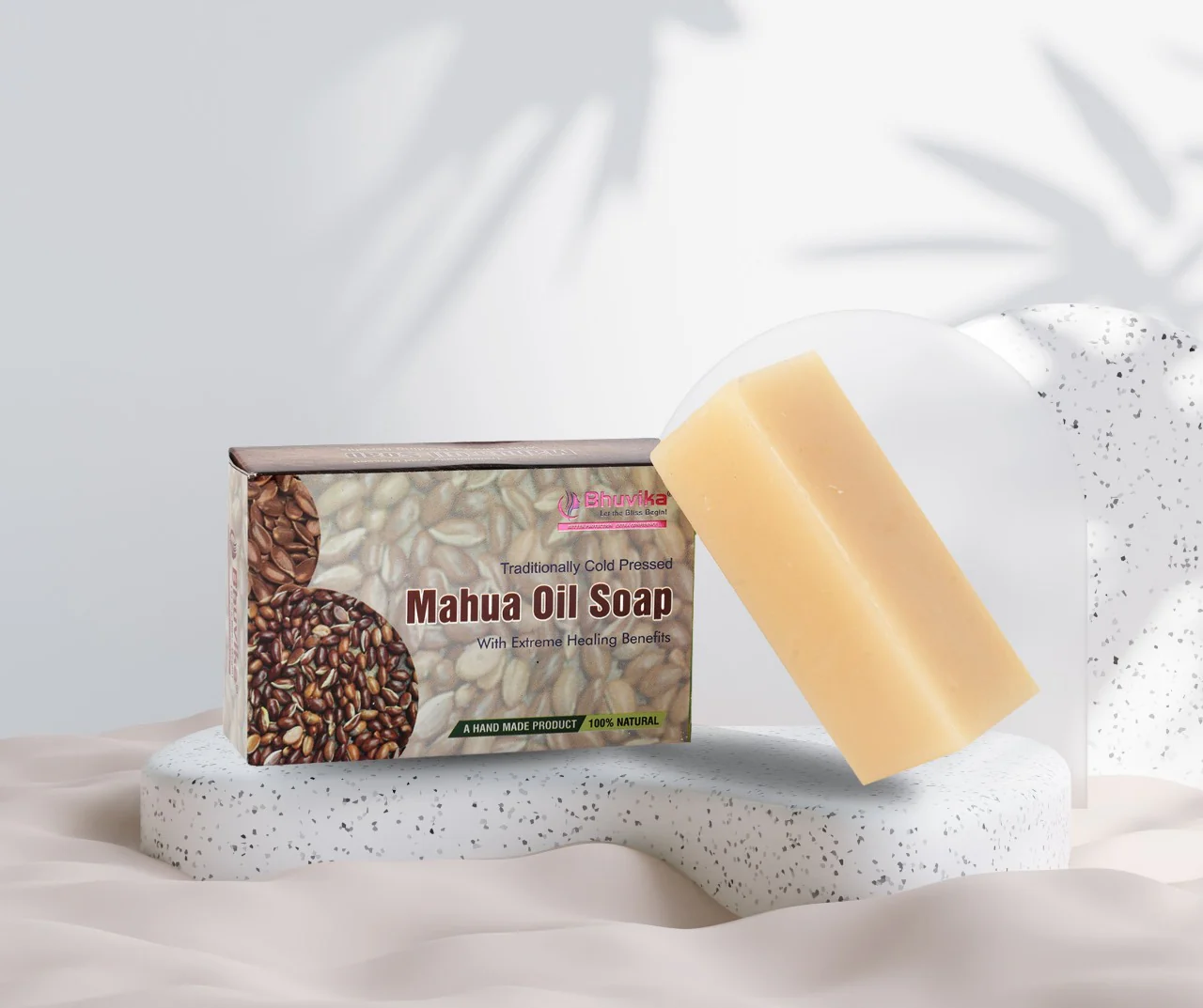 BhuvikaMahua Oil Soap 150g | 100% Natural & Handmade | Traditionally Cold Pressed with Mahua Oil, Coconut Oil, Castor Oil, Soda Crystals & Natural Aroma | Gentle Herbal Bath Bar