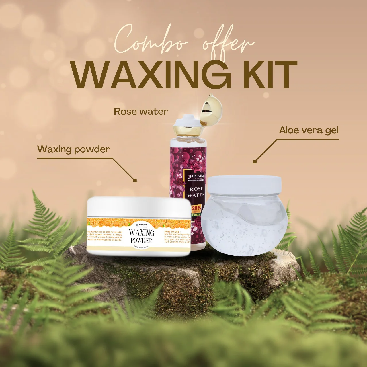 Wax Powder+Aloevera Gel (250 gms)+Rose Water