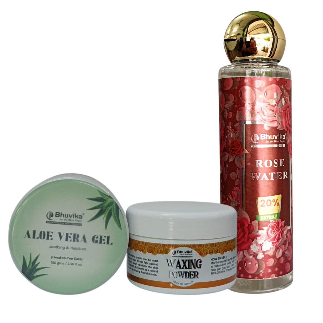 Wax Powder+Aloevera Gel (150 gms)+Rose Water 120 ml